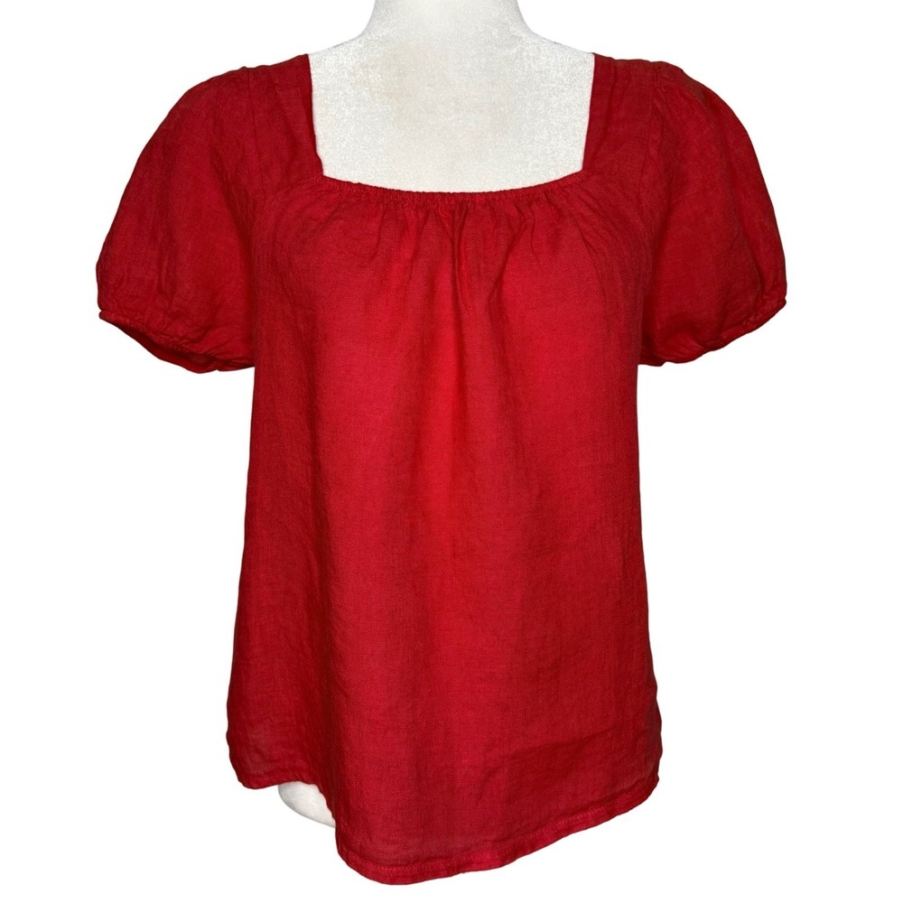 NWT Bellambra Made In Italy Red 100% Linen Top Women's Size Small Square Neck